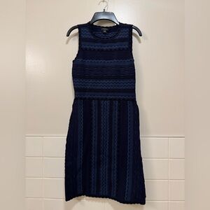 Ann Taylor Navy Texture Stitch Fit & Flare Sleeveless Knit Dress